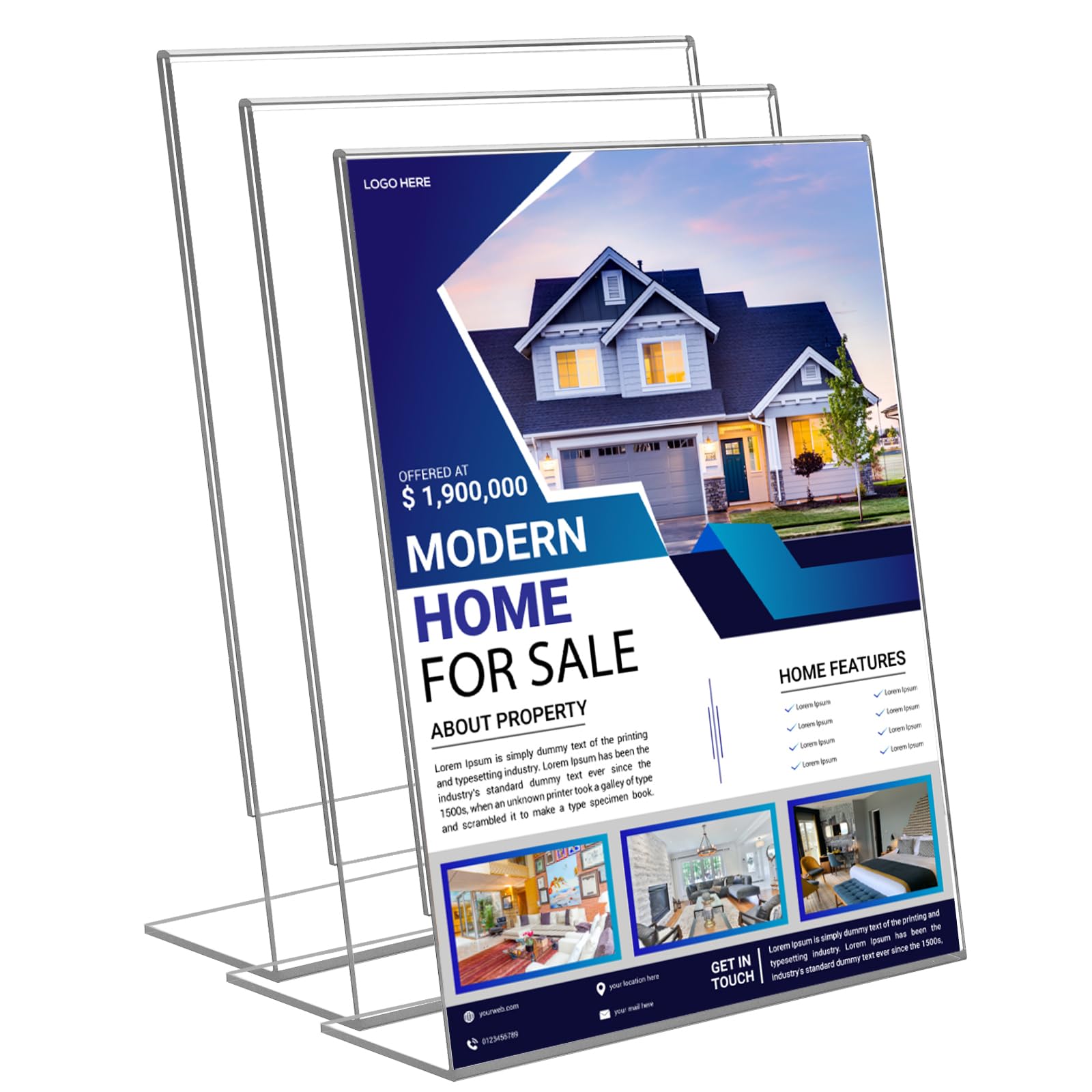 3 Pack Acrylic Sign Stand Holders, 8.5 x 11 Clear Plastic Table Paper Display Stand, Suit for Displaying Posters, Picture, Flyers, Menu