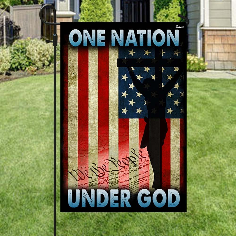 Flags-One Nation Under God Flag MLH944F, Garden Flag (11.5" x 17.5")-USA House Garden Flags Premium Polyester-Decorative Outdoor Flags