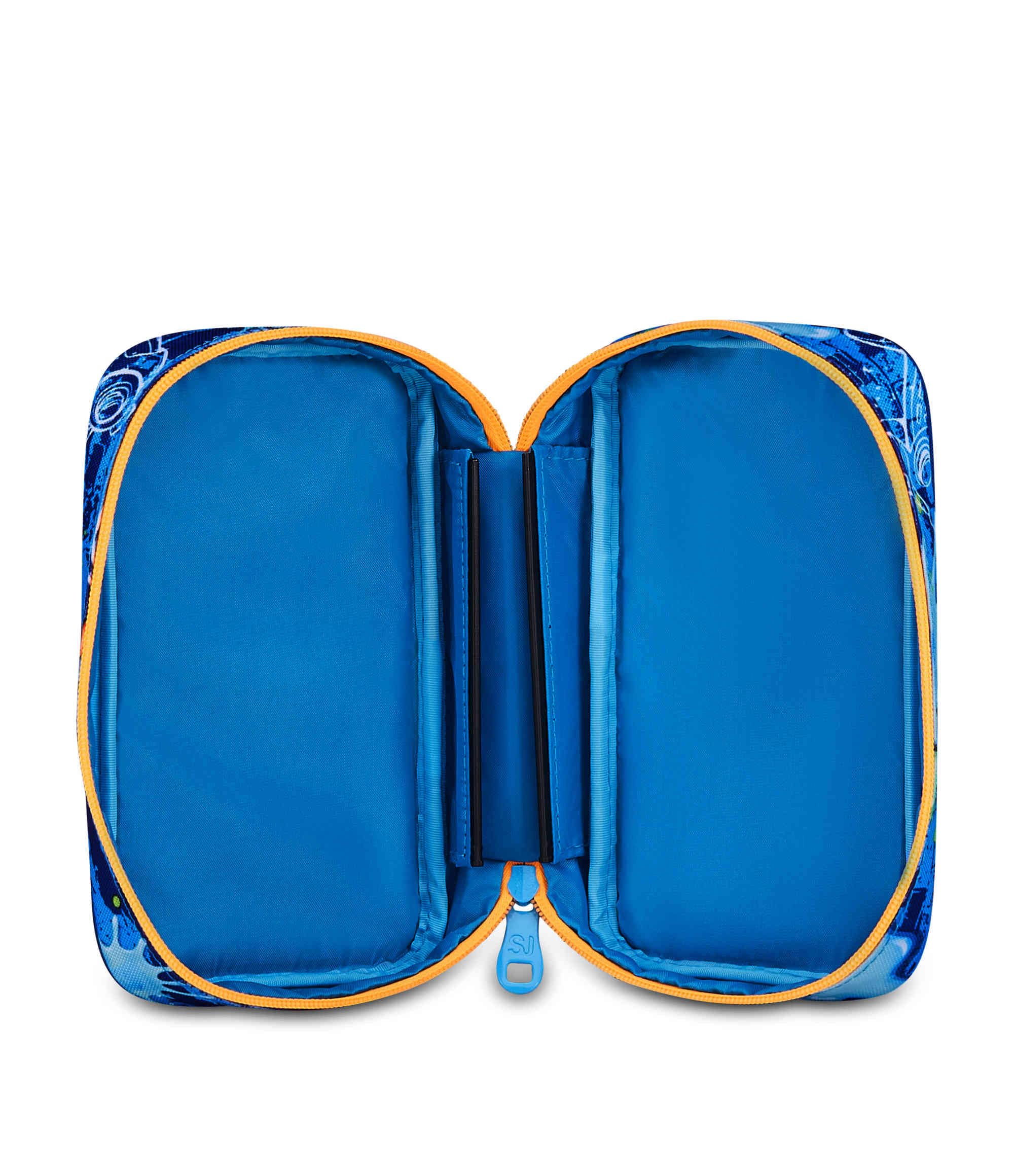 SJ GANG STYLE JAM GANG Astuccio Scuola Speed Case JOYFUL PINS BOY, Blu, Portapenne Monoscomparto con Planche Amovibili, Attrezzato, 44 pezzi, Accessori Zaino, Scuola elementare, Bambino