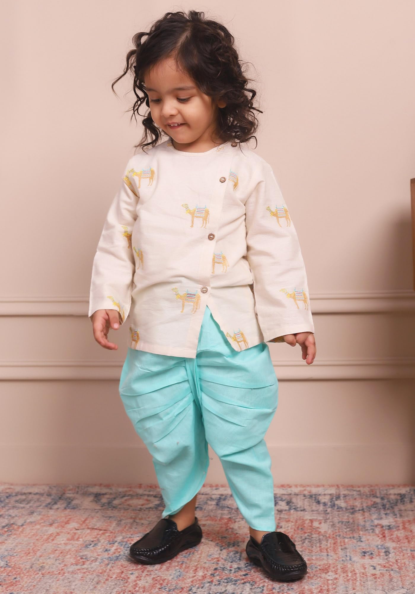 POLKA TOTS Elegant Traditional Dhoti Kurta Set for Baby Boys | Premium Cotton Ethnic Wear for Baby & Toddler Boy | Soft & Breathable Festive Outfit for Weddings (Camel Embroidery, 3-6 M) 1