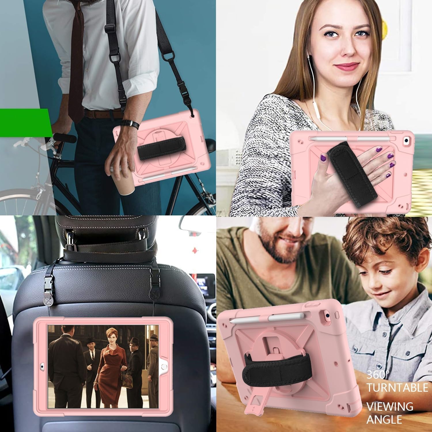 Tablet PC Bags Cases Sleeves Tablet PC Case Compatible with iPad 7th Generation 10.2 Inch 2019,Full-Body Heavy Duty Shockproof Protective Cover with Wrist Strap Stand,Pencil Holder(Rosegold)