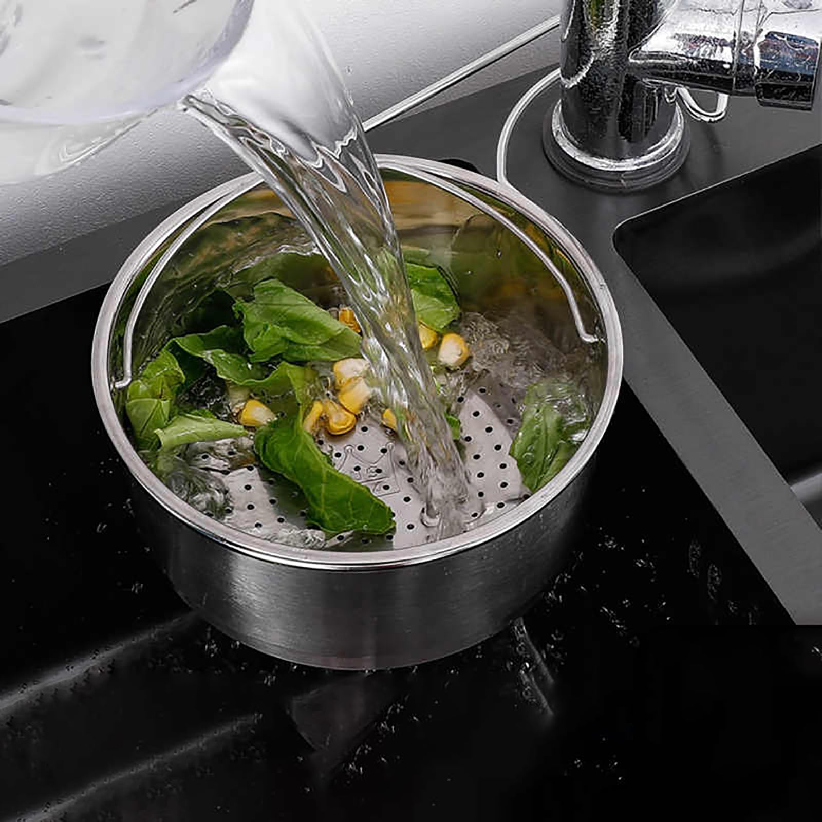 Stainless Steel Sink Drain Strainer Basket, Corner Hanging Sink Strainer Colander Drain Basket, Kitchen Sink Food Waste Filter and Vegetables Fruits