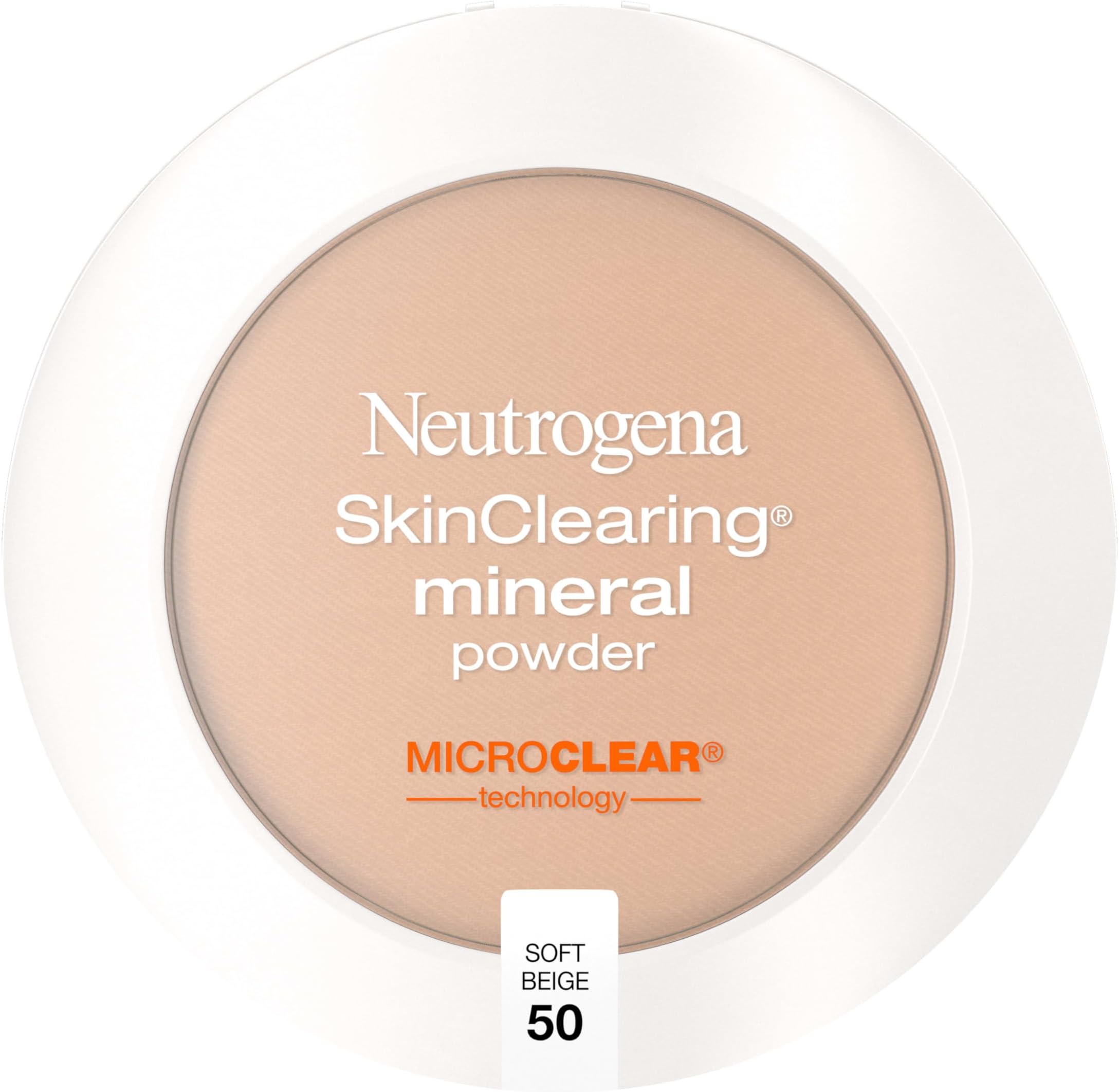 Neutrogena SkinClearing Mineral Acne-Concealing Pressed Powder Compact, Shine-Free & Oil-Absorbing Makeup with Salicylic Acid to Cover, Treat & Prevent Breakouts, Soft Beige 50,.38 oz
