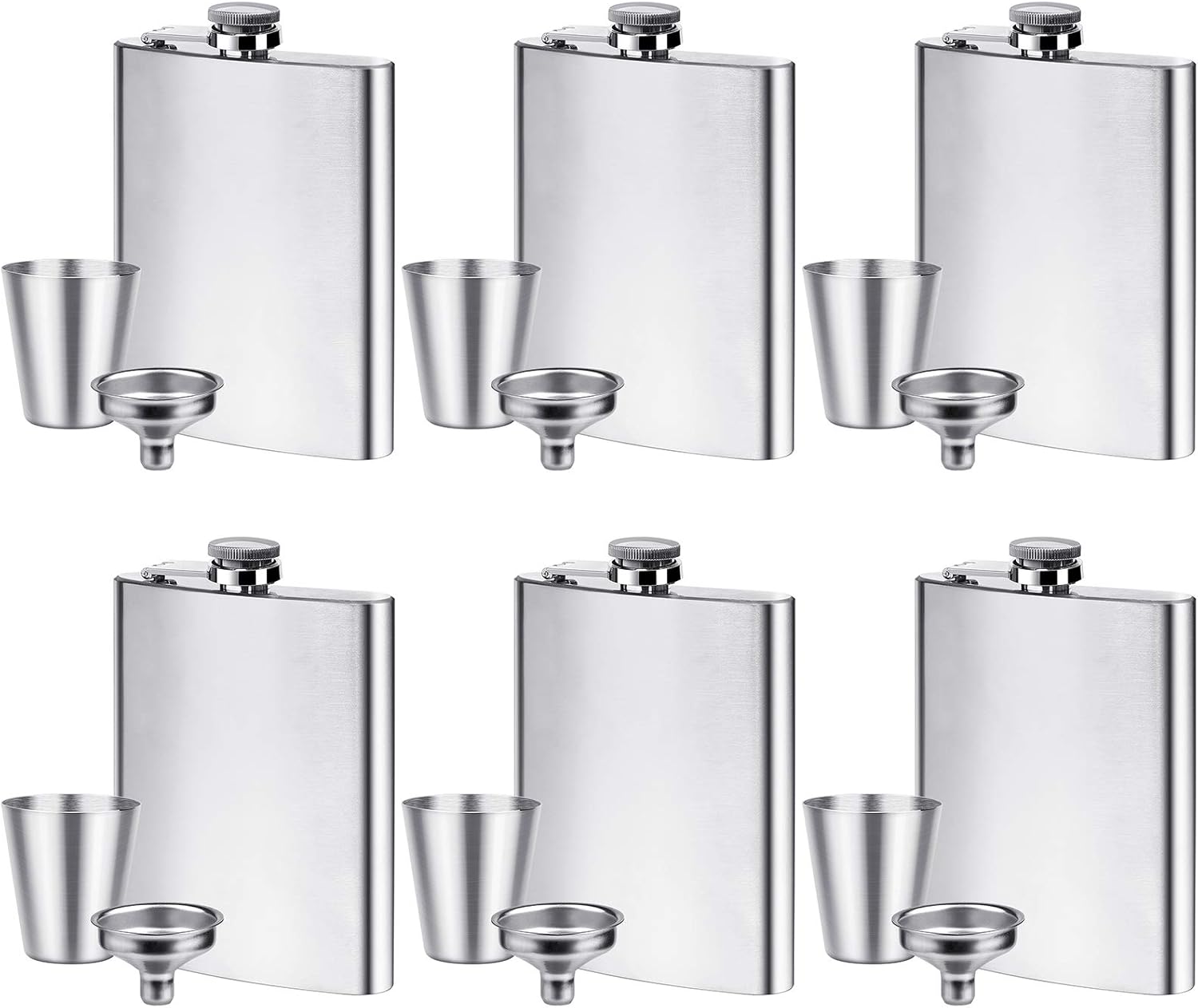  | Elcoho 6 Sets 8 Ounce Stainless Steel Hip Flask Fluid-tight Flask Set with 6 Pieces Stainless Steel Shot Cups and Funnel: Flasks