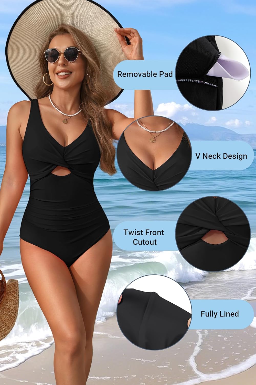 Tempt Me Women One Piece Swimsuits - Tummy Control Cutout Bathing Suit V Neck Twist Front Swimwear 2025 - Image 4