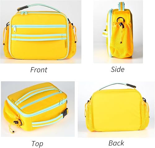 Miniatura 6 de Cerbonny Fiambrera para niños, amarillo-3, unisex, poliéster, con aislamiento, fácil de limpiar, múltiples opciones de transporte, gran capacidad