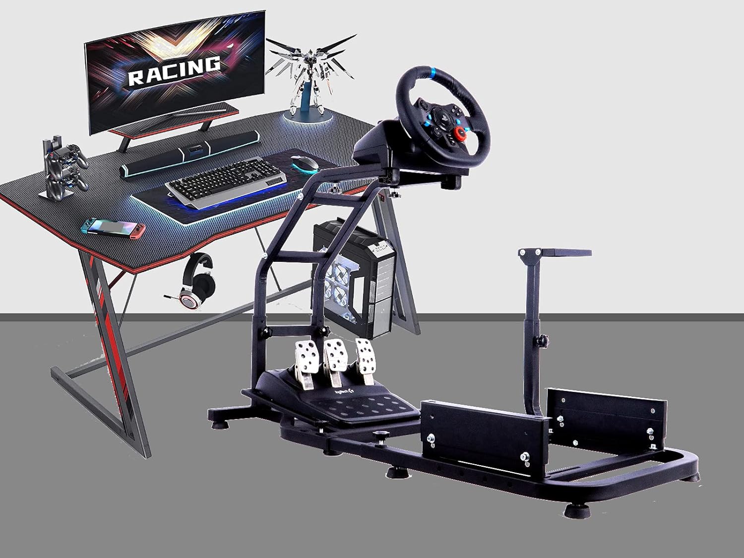 Minneer Racing Simulator Cockpit with V2 Support Game Support Stand Up Simulation Driving Bracket for Logitech G29, G27, G25, G923 Racing Steering Wheel Stand Without Wheel and Pedals