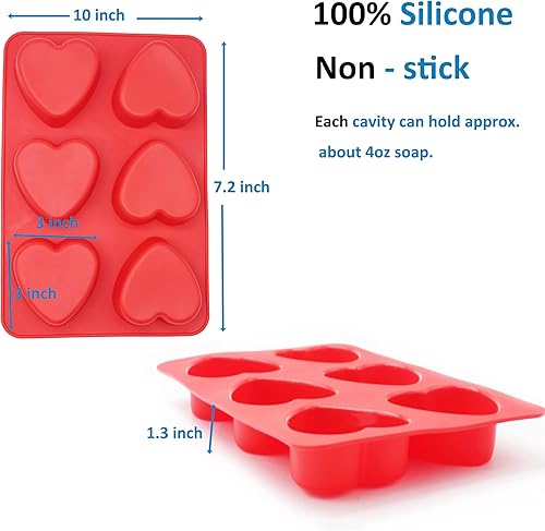 Miniatura 8 de X-Haibei Amor 6 forma de corazón molde de silicona barras de loción moldes de jabón moldes de pastel muffin hornear cavidad profunda 4oz por célula