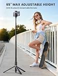 Lamicall 65" Trépied téléphonique, bâton de selfie - [Tap-to-Open] Autocollant en aluminium avec télécommande & Chaussures froides, Support téléphonique extensible, Voyage iPhone Tripod Compatible avec iPhone/Android pour filmer noir
