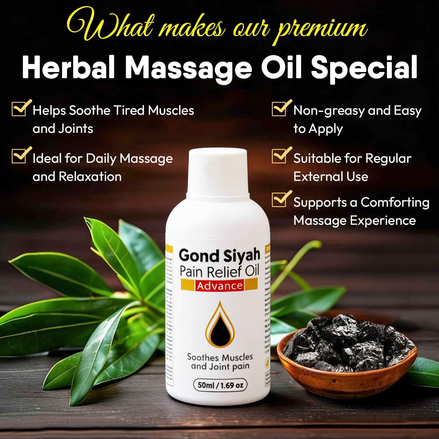 Hakim Suleman's Gond Siyah Pain Relief Oil Advance 50 ml | Ayurvedic Oil for Joint Pain, Muscle Pain & Back Pain | Fast Absorbing 2