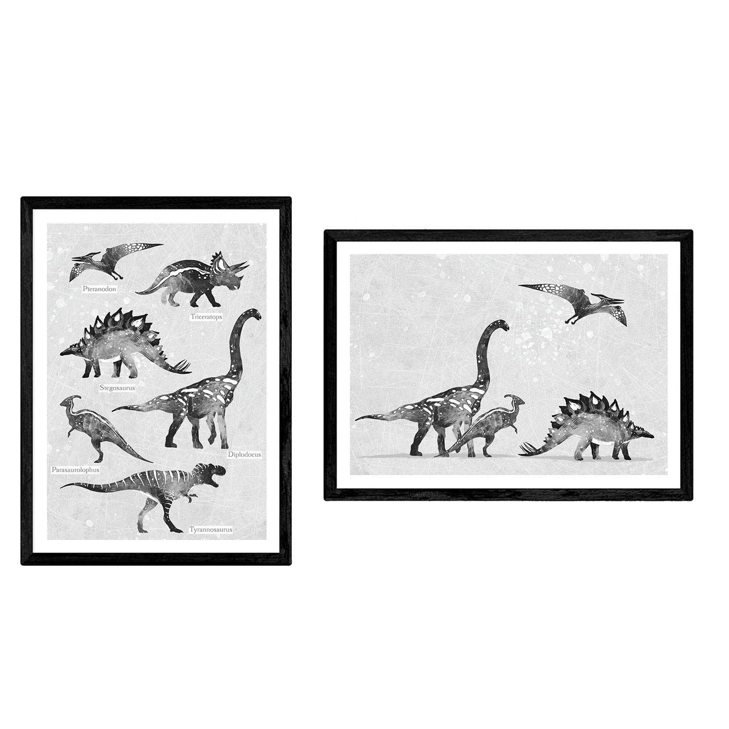 Nacnic Pack posters Dinosaur gray tones. Dinosaur films for children. A3 size