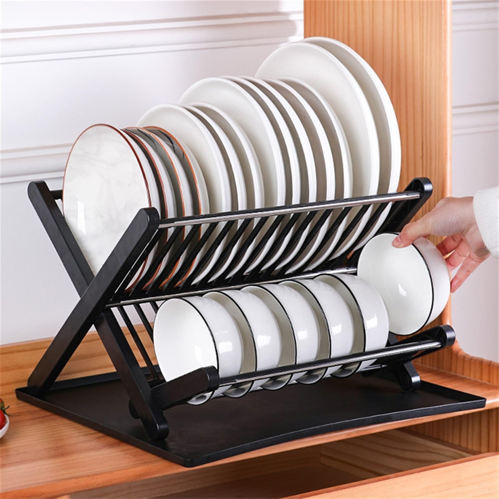 Rejilla para secar platos de cocina Rejilla for secar platos, estante plegable de doble capa for encimera de cocina y drenaje, soporte for tapa, estante for platos, fregadero, escurridor, soporte de a