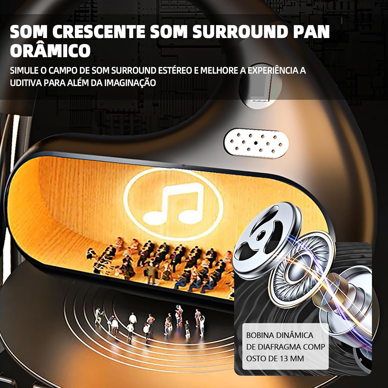 Fone de Ouvido Bluetooth, até 49 horas de reprodução, Bluetooth 5.3 HiFi Estéreo com Microfone, Microfone embutido, toque inteligente, à prova d'água, perfeitos para esportes (Preto) Fone de Ouvido Bluetooth, até 49 horas de reprodução, Bluetooth 5.3 HiFi Estéreo com Microfone, Microfone embutido, toque inteligente, à prova d'água, perfeitos para esportes (Preto)