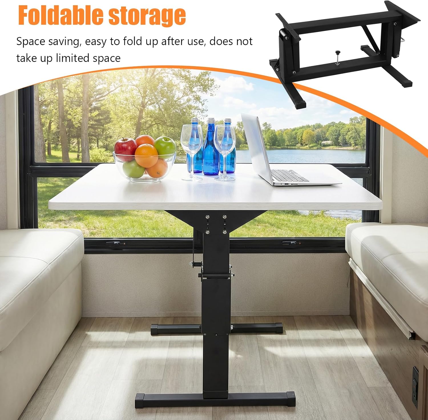 Liftable Table Frame, Multi-Purpose Iron Foldable Table Frame, Easy Install Desk Stand Lifting Legs Suitable for Caravan & Outdoor Activities