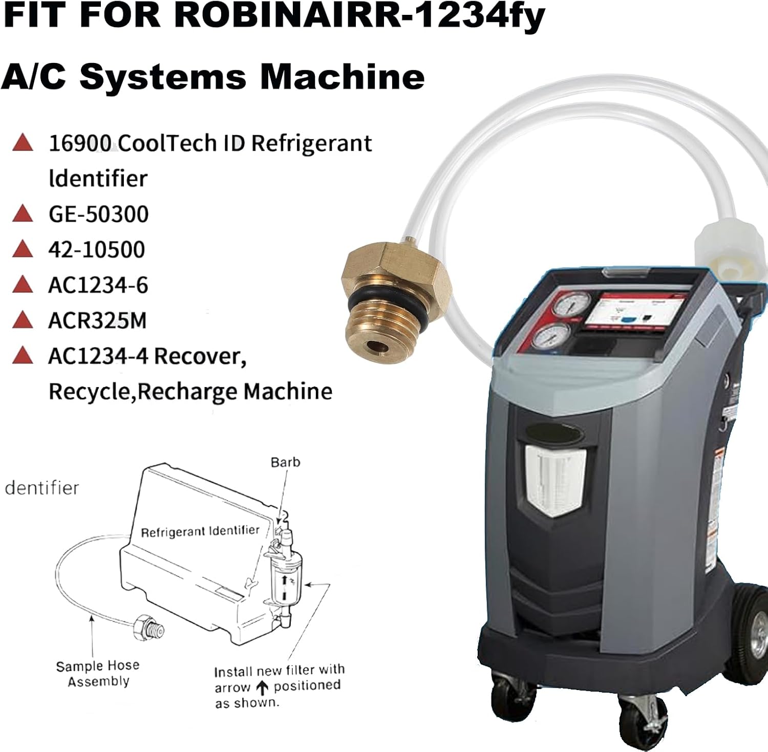16106 Refrigerant Identifier Sample Hose Replacement for Robinair 1234yf AC Machines GE-50300, 10500, ACR325M, AC1234-6, AC1234-4 Units (562146), for 16900 CoolTech ID Refrigerant Identifier