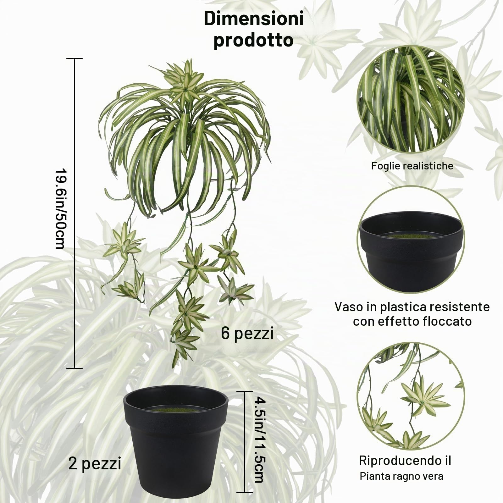2 Pezzi Piante Finte con Vaso 50 cm Pianta di Ragno Artificiale | pianta artificiale da intern in Vaso Pianta Finta con Vaso in Plastica Grandi Decorazioni per Ufficio Bagno
