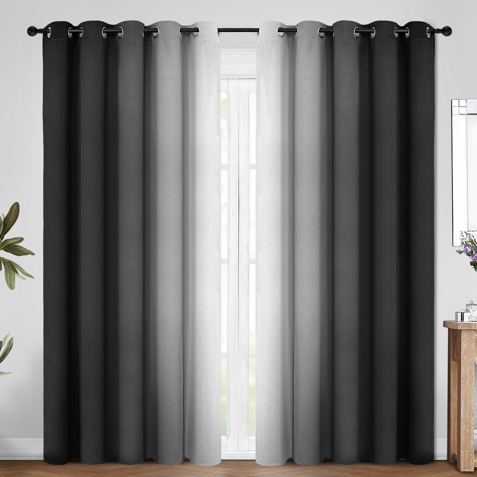 COSVIA Ombre Black Curtains, 84 inch Length, 2 Panels, Grommet, Room Darkening, Light Blocking, Insulated, Thermal Gradient, Window Curtains for Bedroom/Living Room, 70x84 inches — image 1