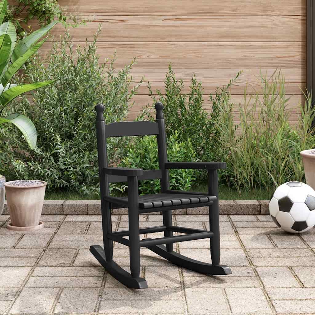 Schaukelstuhl für Kinder Schwarz Massivholz Pappel mit Armlehne und Rückenlehne 36x46,5x57 cm Kinderstuhl für Wohnzimmer Balkon Terrasse Innenraum mit stabilen Kufengestell und bequemer