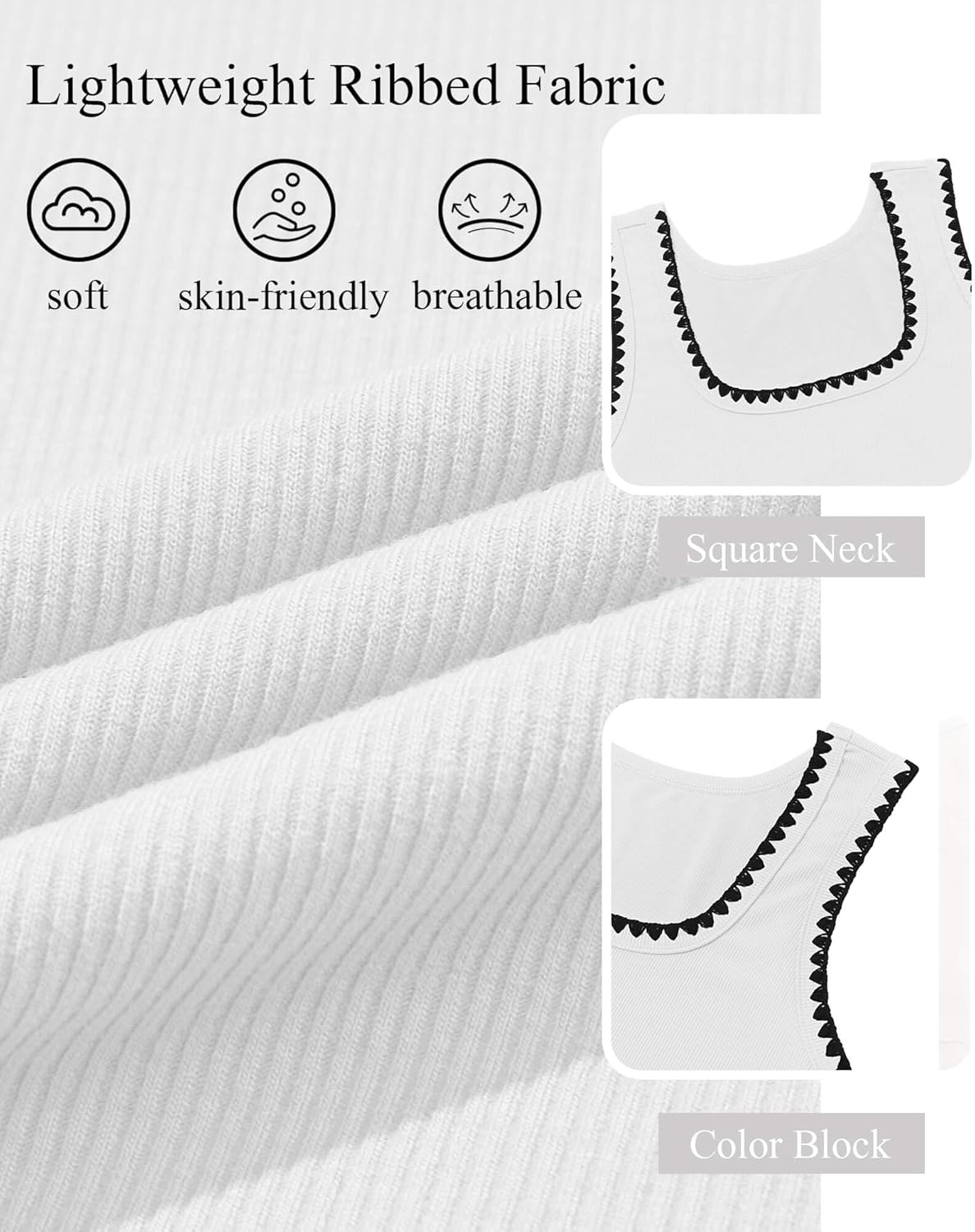 Yousify Women’s Square Neck Tank Tops 2026 Summer Sleeveless Shirts Casual Slim Fitted Color Block Ribbed Tanks