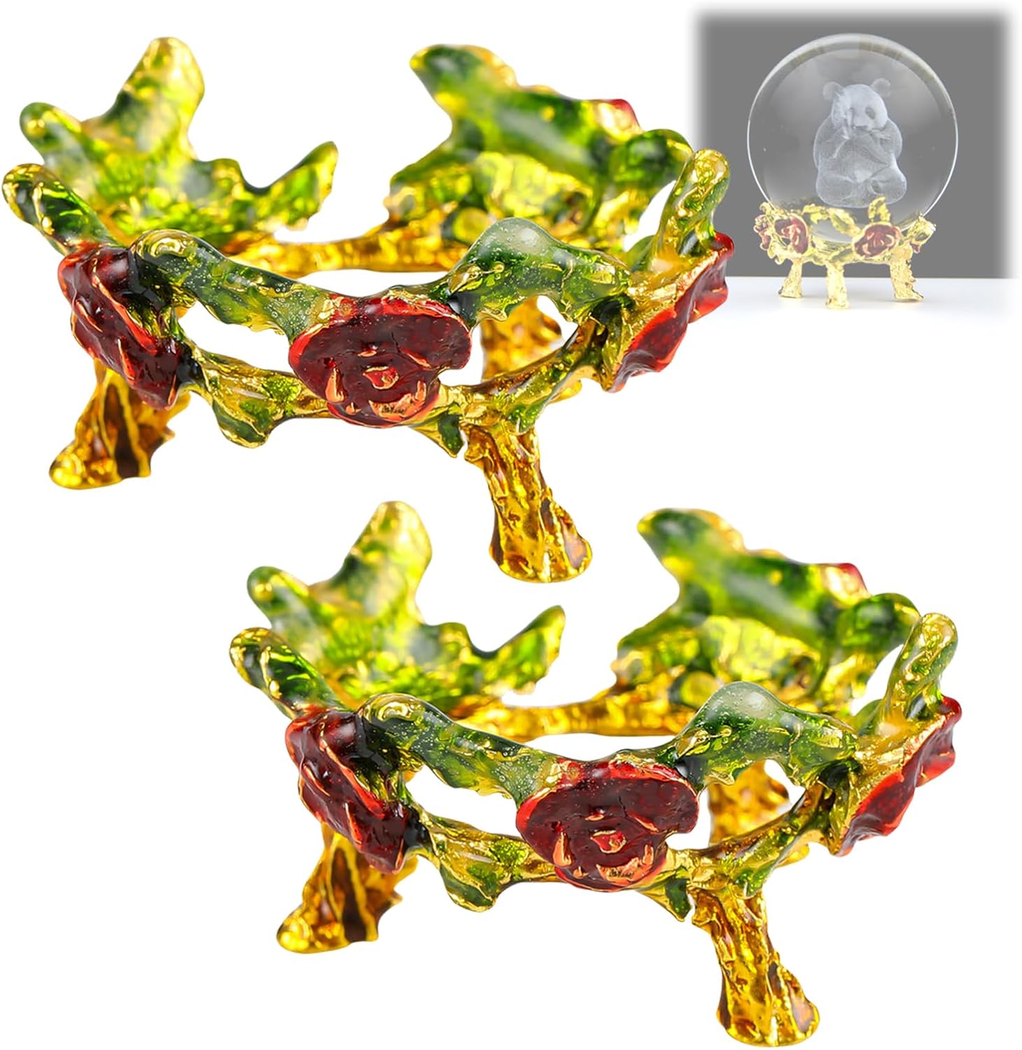 2Pcs Stable Circular Display Stand Metal Flower Collectible Crystal Ball Holder Base Decorative Shelf Organizers Crystal Ball Display Stand