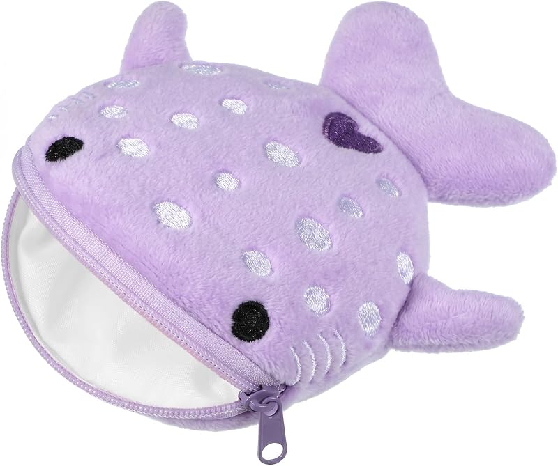 Mabor Shark Purse - 5.51"x 5.12" Cute Coin Purse Kawaii Plush Animal Pouch with Zipper Opening, Change Wallet for Women, Small Funny Sea Creature Key Ring Bag Charm, Purple