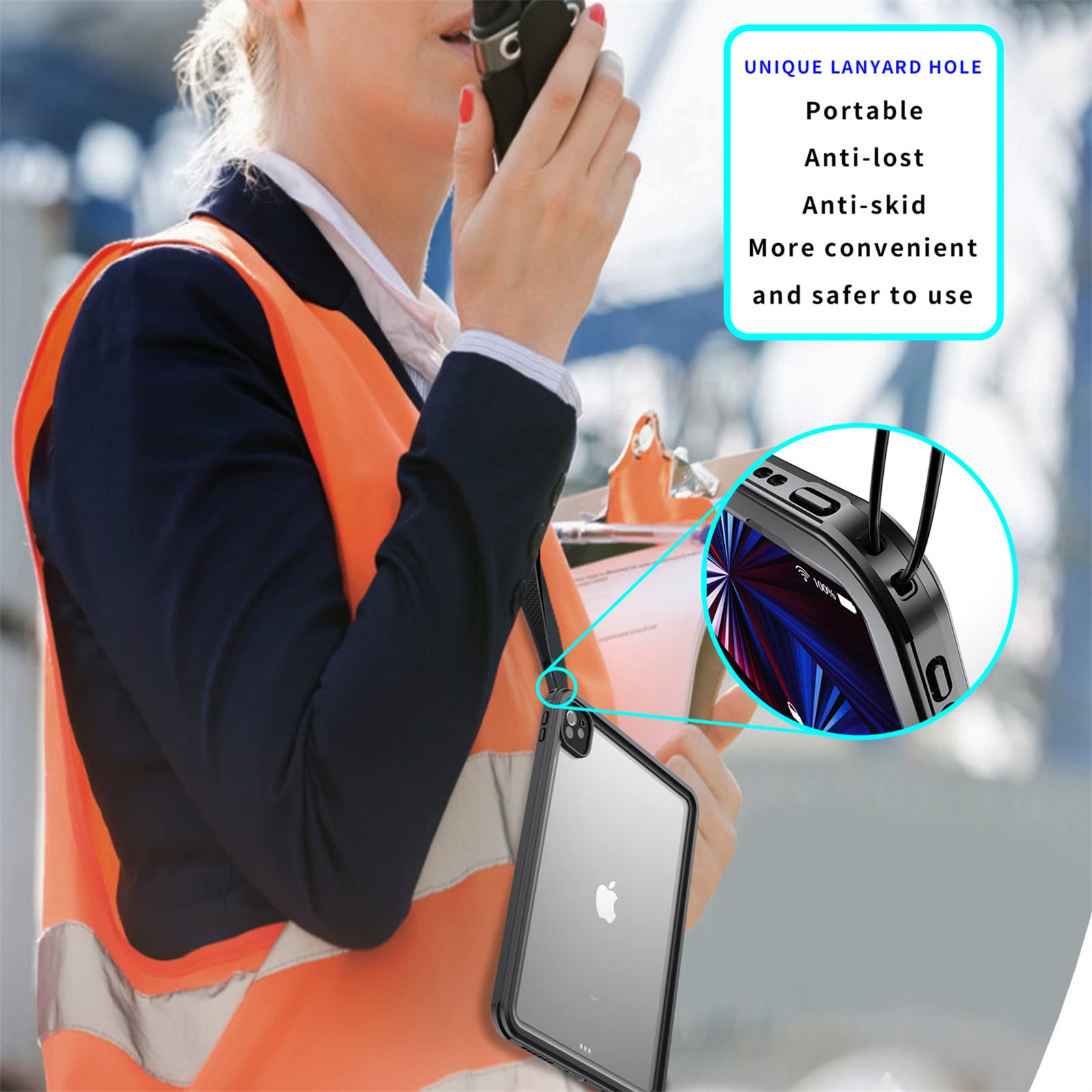Custodia per iPad PRO 11" 3a/2a Gen(2021/2020),[IP68 Impermeabile] Custodia Sottile Antiurto Cover Impermeabile con Protezione Schermo Integrata+Cordino e Kickstand