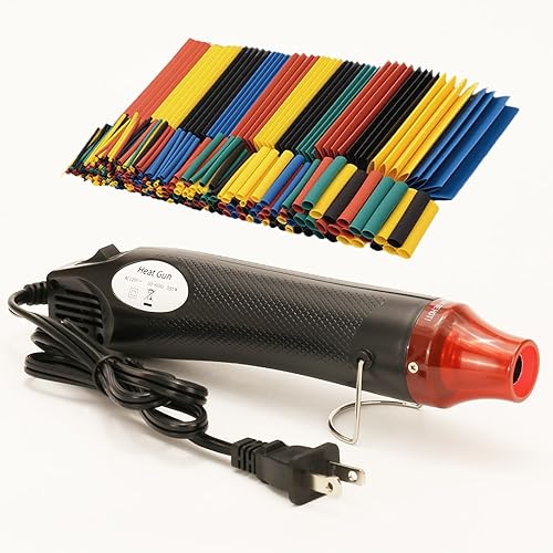 Mini pistola de calor + kit de tubo termorretráctil, pistola de calor de 300 W y 392 F para tubos retráctiles, envoltura retráctil, conectores de