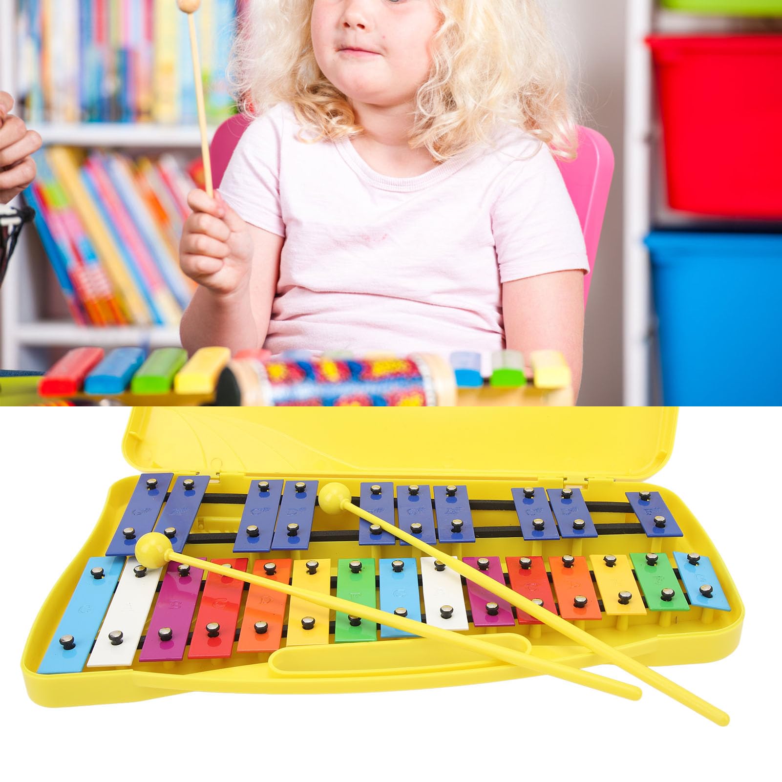 Xilofono Professionale, Xilofono Portatile con Chiave in Metallo, Alluminio Colorato, Durevole, Eccellente qualità di Intonazione, con Scatola Gialla per la Scuola
