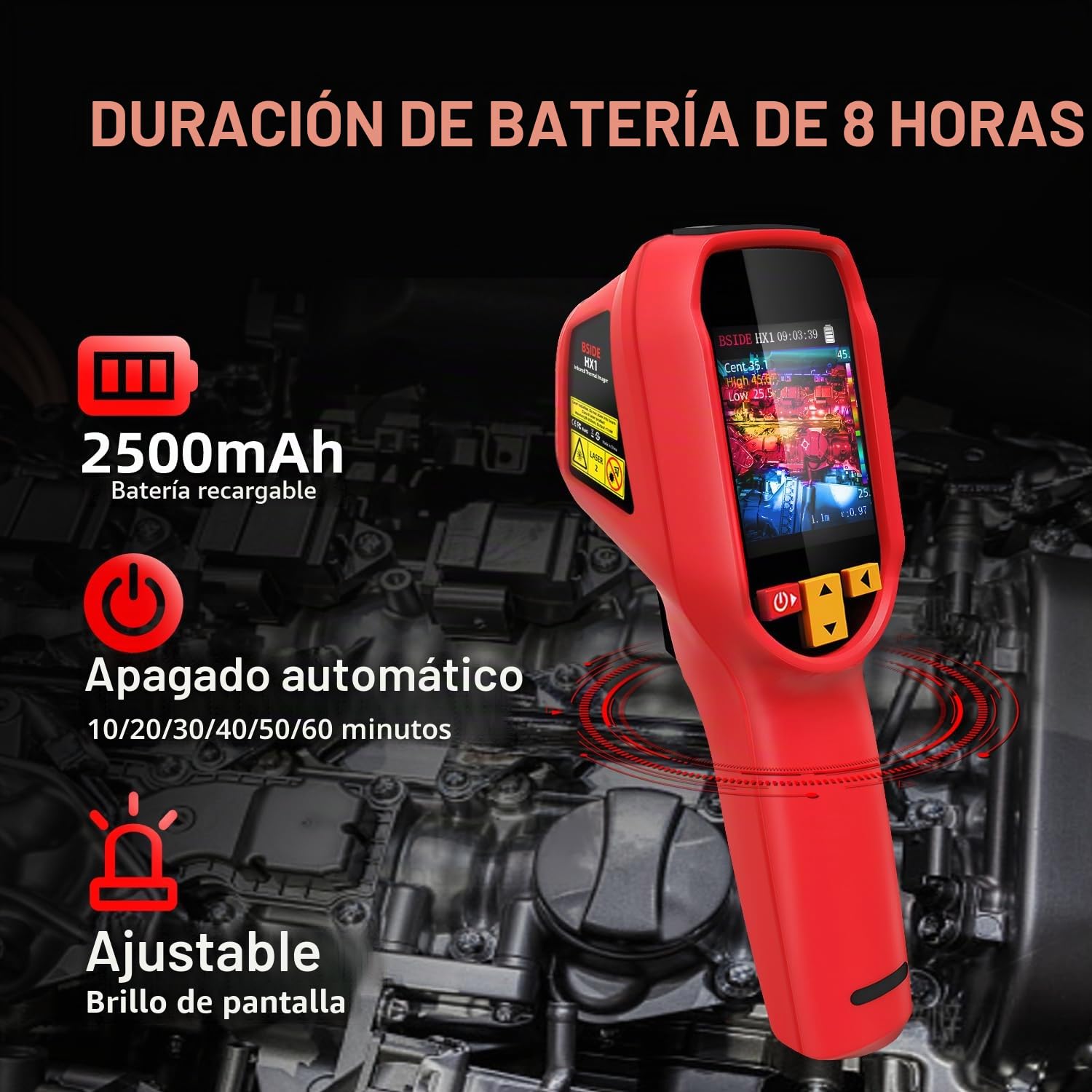 BSIDE Cámara Térmica 240×240 Resolución 15 Paletas de Colores Cámara Térmica Infrarroja -4°F to 1022°F 25Hz Cámara Térmica de Mano Recargable con Puntero Láser 50°FOV para Inspección de Viviendas HVAC