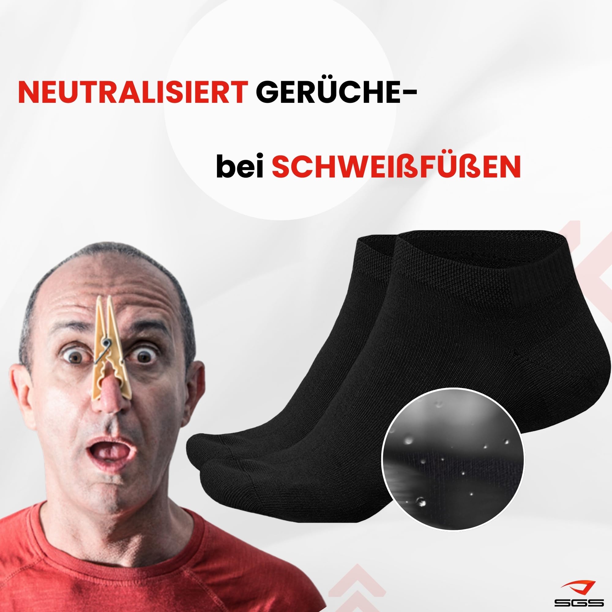 SGS Komfort Bambus Sneaker Socken Herren Damen - Weiche Pique Bund Bambus Socken Schwarz Gegen Schweiß - Geruchskiller- 5er oder 10er Pack