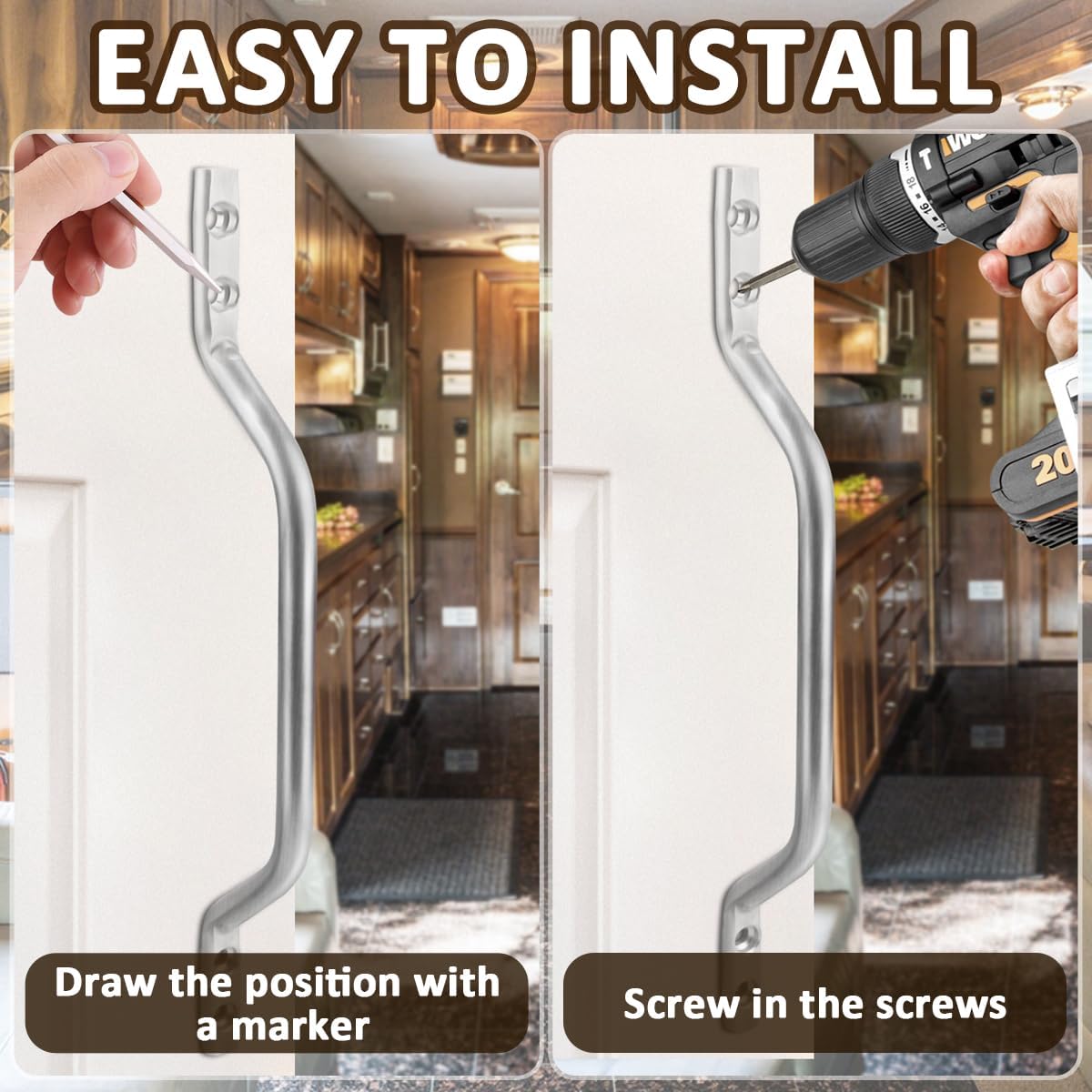 2pcs Aluminum Grab Assist Handle RV Camper Gate, Solid Round RV Door Handle Fit 13.5 Inch Long Handle for Trailer, Boat, Truck, Work Vehicles, Surface Mounted Cargo Trailer Ramp Door Accessories