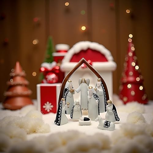 Miniatura 5 de Comfy Hour Rhode Island - Novedad Faith and Hope Baby Jesus Nativity, 9 piezas de Santa Familia con figuras de ángel, escena de Navidad de