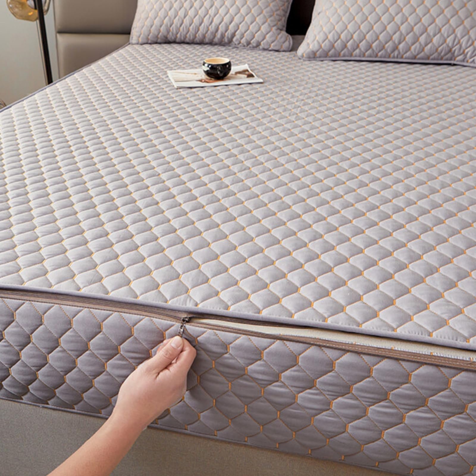 Morbuy Coprimaterasso Singolo Matrimoniale Impermeabile, Coprimaterasso Una Piazza e Mezza Antiacaro con Cerniera Morbida e Traspirante per Materassi Altezza 25cm (200 * 220+25cm,Blu)
