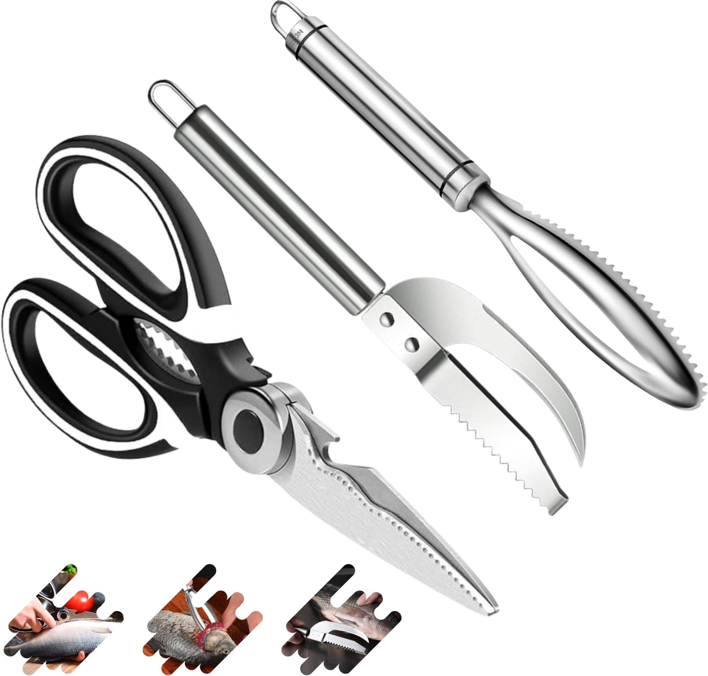 - Fish Scale Remover | Easy Fish Cleaning Tools - Steel Scraper & Multipurpose Scissor & Maw Knife | Heavy-Duty Skin Scraper, Peeler & Cutter | Complete Fish Cleaning & Cutting Set