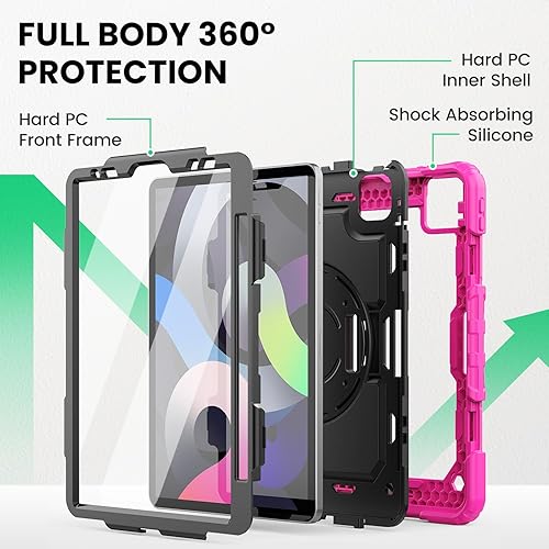 Miniatura 34 de SEYMAC Funda protectora para iPad Air 5ª/4ª generación de 10.9", cuerpo completo a prueba de golpes con protector de pantalla, soporte Negro