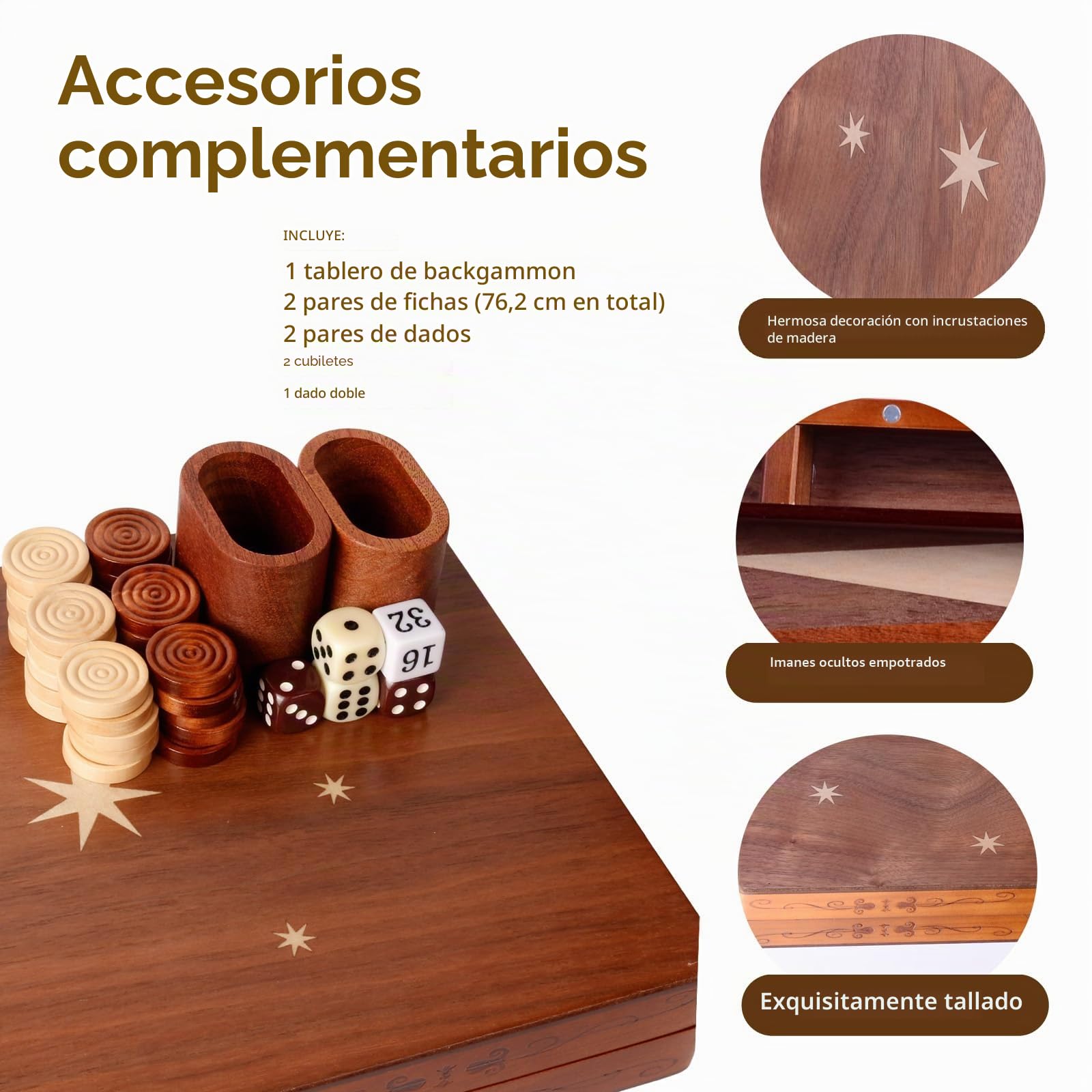 Syrace Juego de backgammon con incrustaciones de madera, maletín de juego de mesa de estrategia clásico de tamaño grande de 15,7 pulgadas, backgammon con piezas de damas para adultos y niños