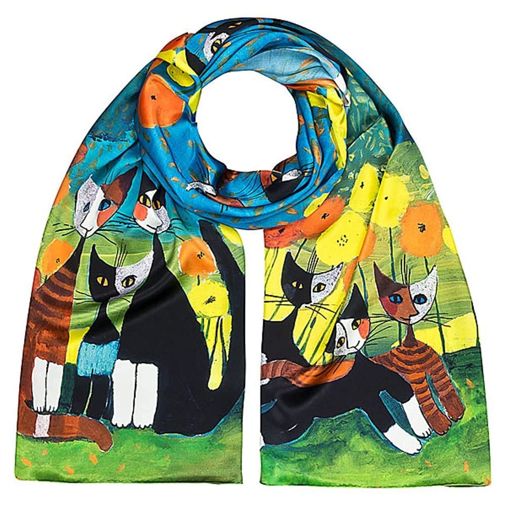 VON LILIENFELD Long Scarf Silk Women Art Motif Cats Rosina Wachtmeister All Together Lightweight Precious Processing