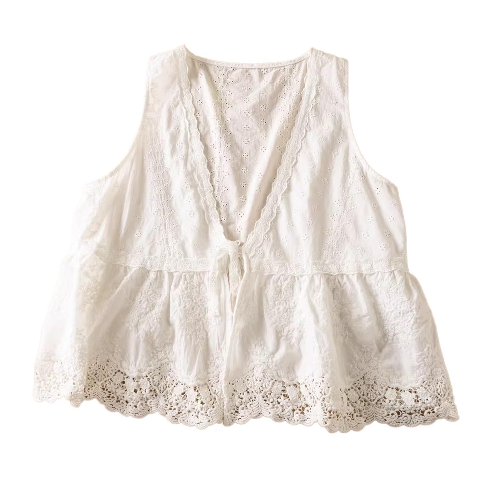 Haut Cardigan Patchwork au Crochet Creux Beige Blanc
