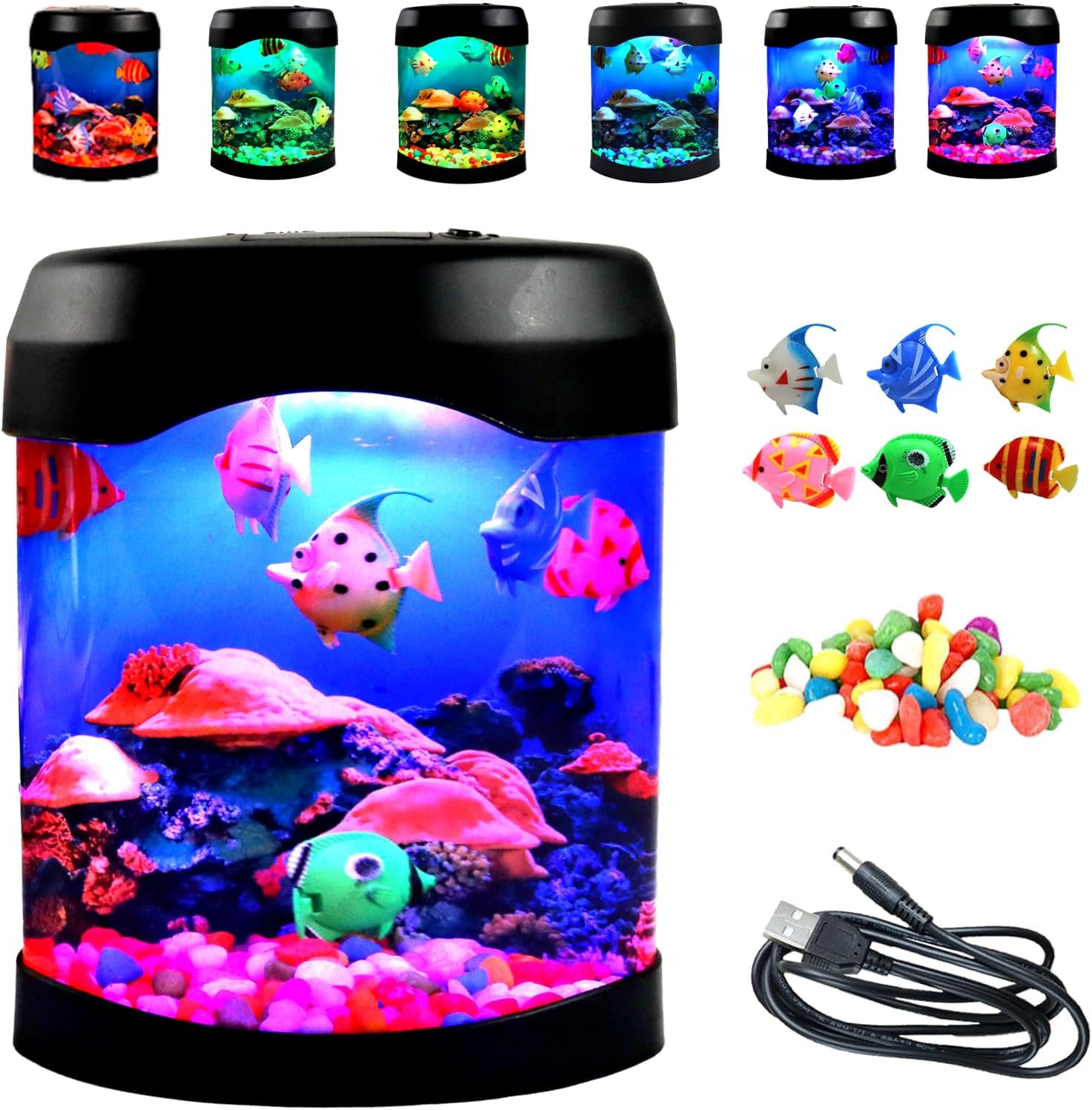 Fake Fish Tank Lamp, 6 Artificial Fish Night Light Color Changing Aquarium | Sensory Bubble Effect, Desktop Decor, Gifts for Men Women, Home Office Living Room