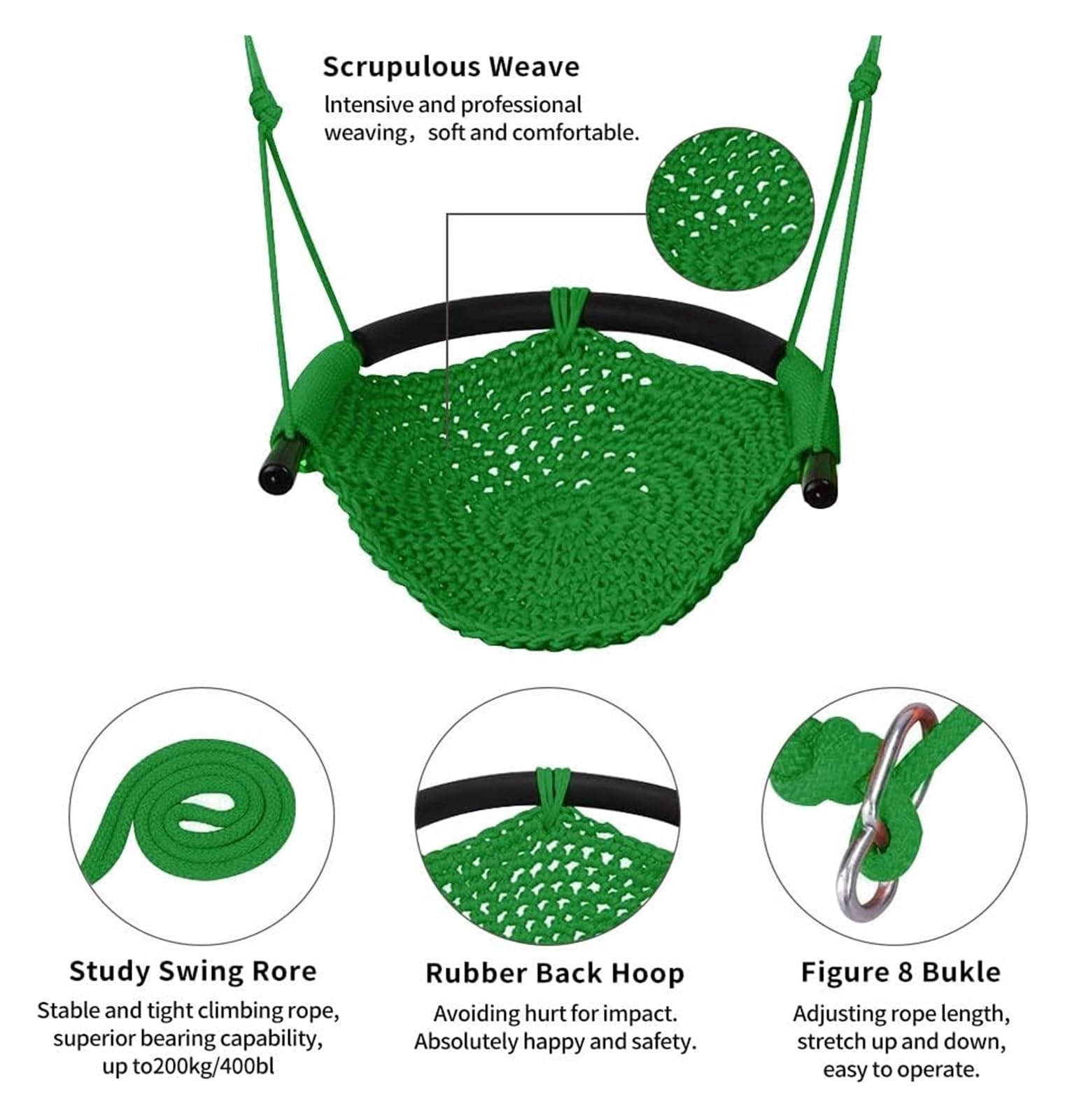 Swing Seat For Kids,Little Swing Set,Hand-Knitting Toddler Swing With Adjustable Ropes - Image 2