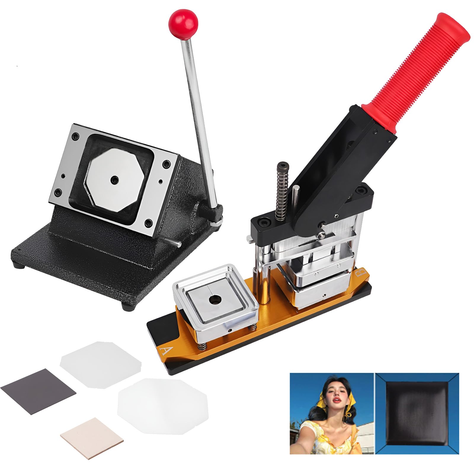 MYUYEE Badge Maker Machine,Square Button Fridge Magnet Maker Machine,Diy Pin Photo Cutter,Ease Of Use,For Making Refrigerator Magnets,Badge (63.5 * 63.5Mm)