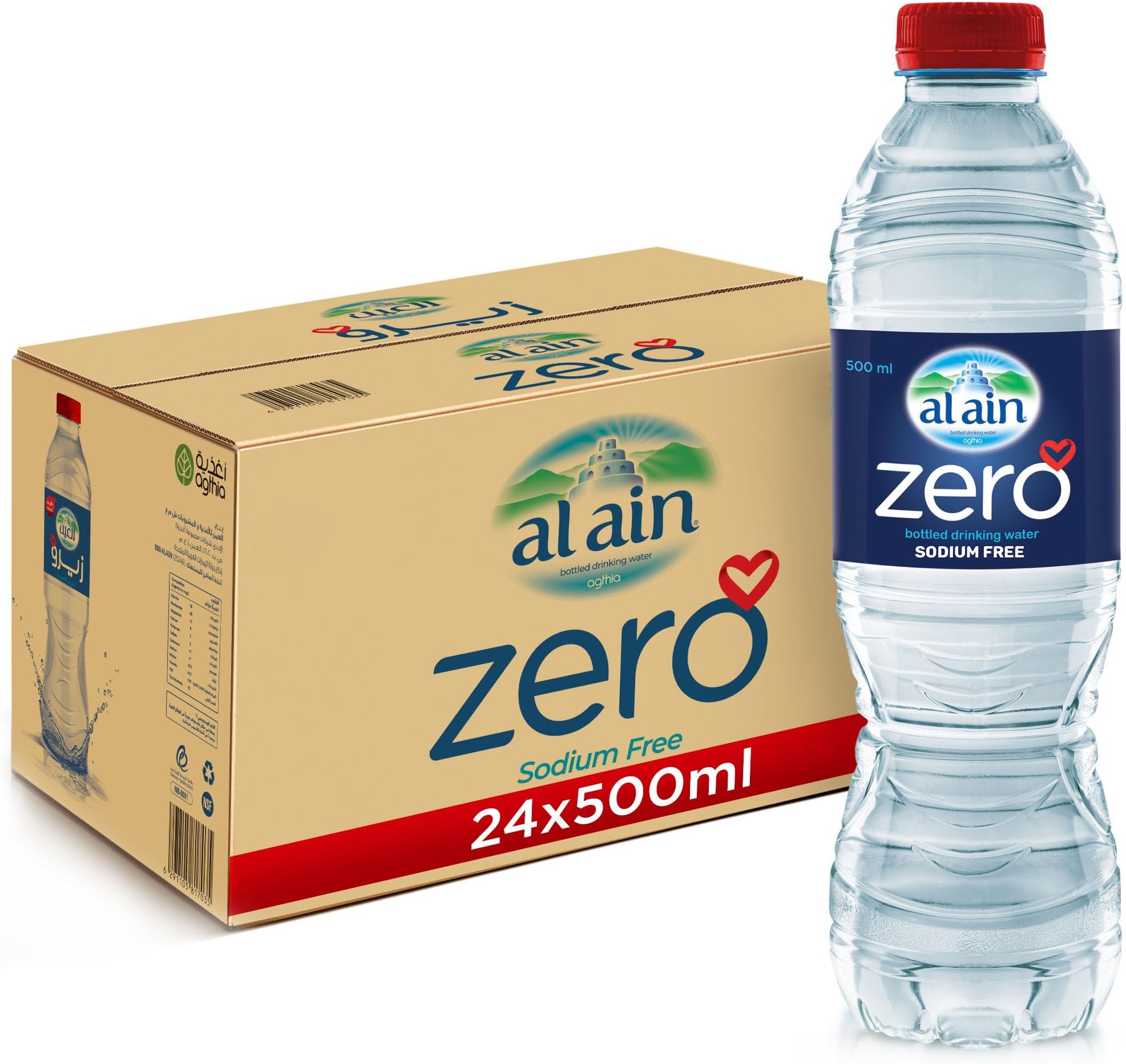 Al Ain Zero, 500ml, Pack of 24, Zero Sodium, Pure Refreshing, pH Neutral Bottled Water