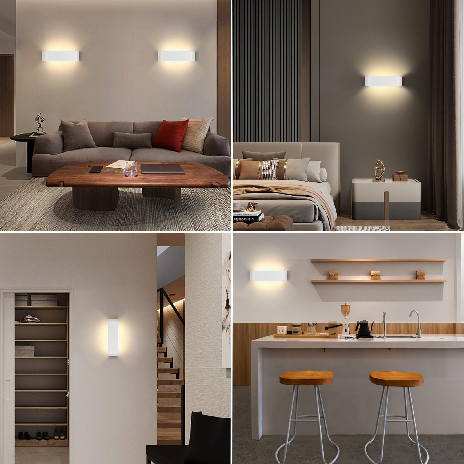Lightess Lampada da Parete LED Interni 12W Applique da Parete Interno Moderno Lampada a Muro Luce per Camera da Letto Scale Corridoio, 30cm Bianco Caldo