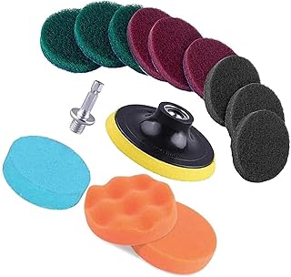 ポリッシャー バフ 精練パッド 研磨パッド スクラブスポンジ 電動ドリル 灰 赤 緑色各3枚入れ ネジ付き マジックパッド 精密 研磨仕上げ 磨きツール 交換用 クリーニングアタッチメント 13点セット