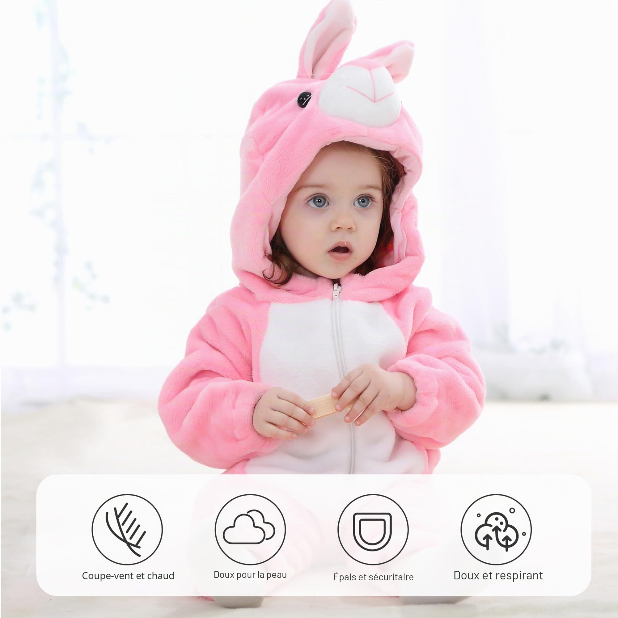 HAHASHOW BéBé d'hiver Grenouillères Combinaison Unisexe Animal Mignon Flanelle Barboteuses Manteau à Capuche Enfants Pyjama Jumpsuit pour Garçon et Fille, 2-36 Mois
