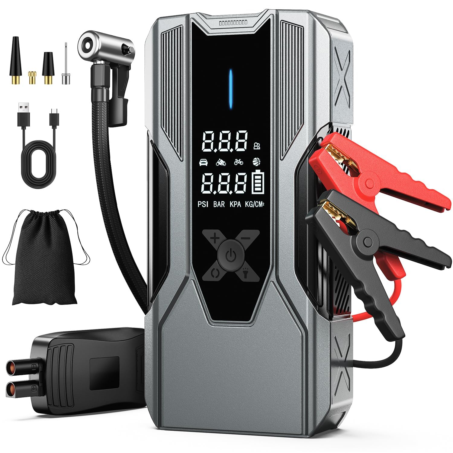 FNITAER Starthilfe Powerbank für pkw 8000A, Jump Starter Auto mit Kompressor 150PSI, 26800mAh Auto Starthilfe Powerbank für All Benzin und 12.0L Dieselmotor, Autobatterie Ladegerät Eingang/Ausgang