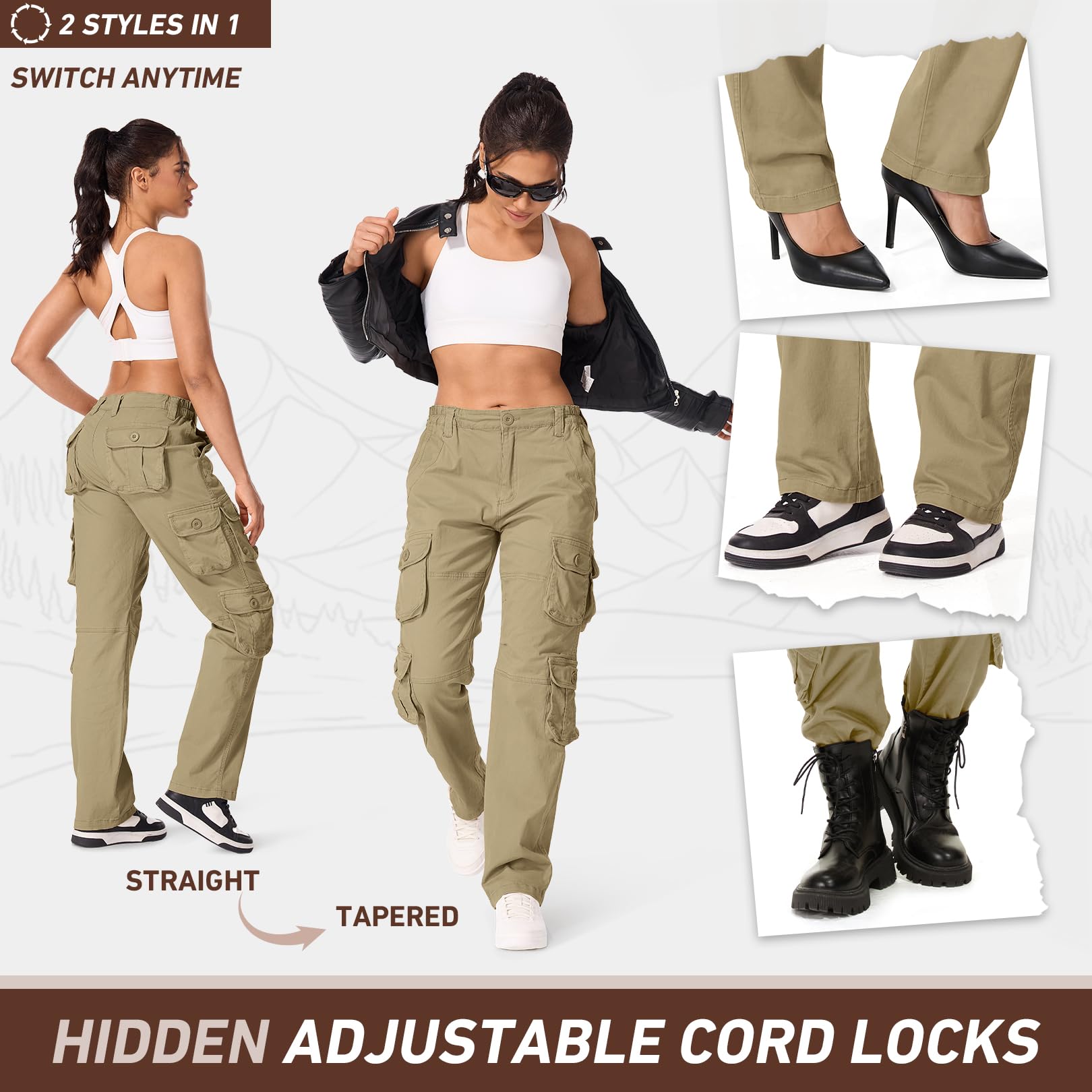 Pantaloni cargo da lavoro da donna, elasticizzati, da trekking, estivi, leggeri, multi tasche, militari, pantaloni da lavoro da donna