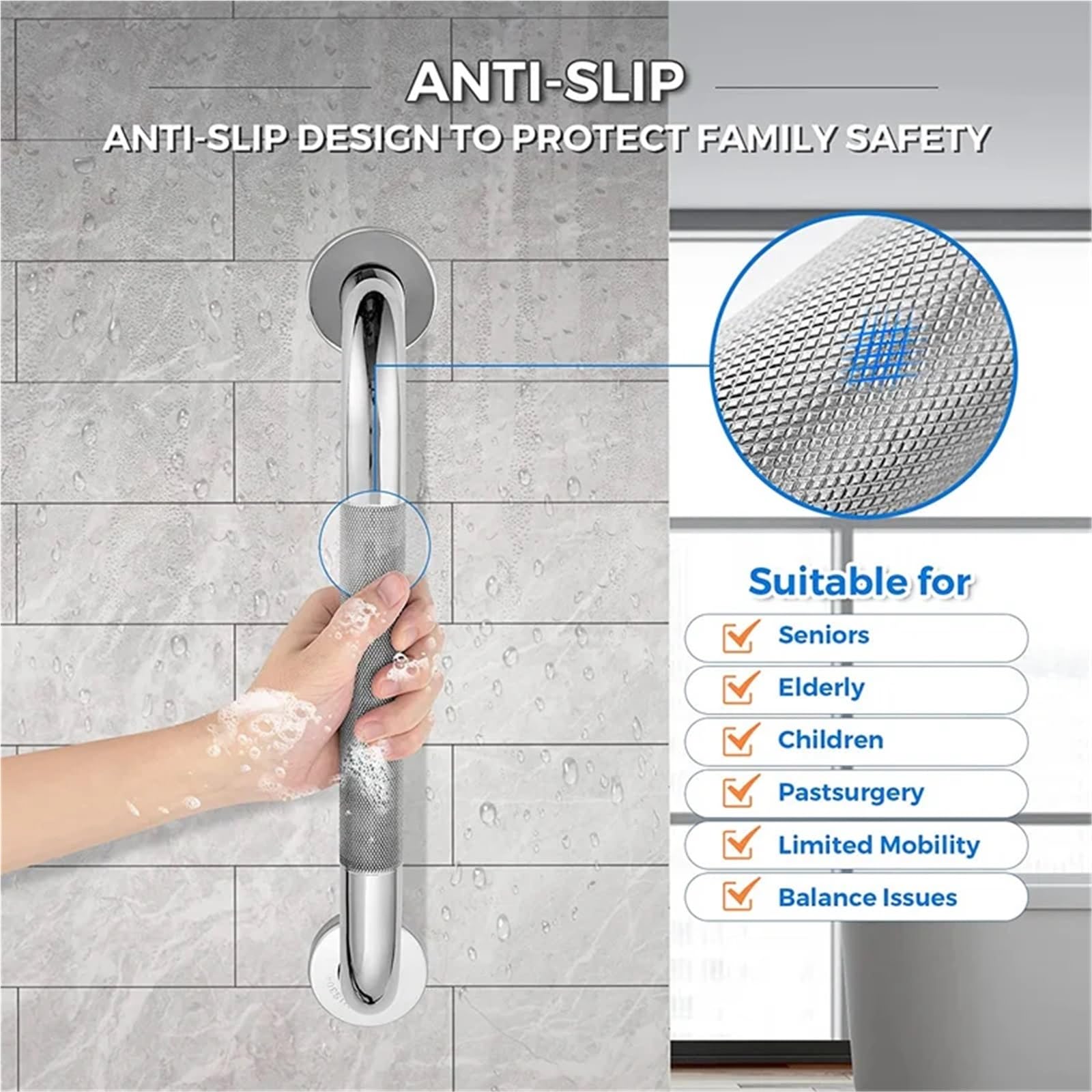 Barras de Apoyo para baños Pasamanos de baño para bañera, Inodoro, 300/400/500 mm, Antideslizante, para Ducha, Soporte de Seguridad, toallero(30cm 2pcs)
