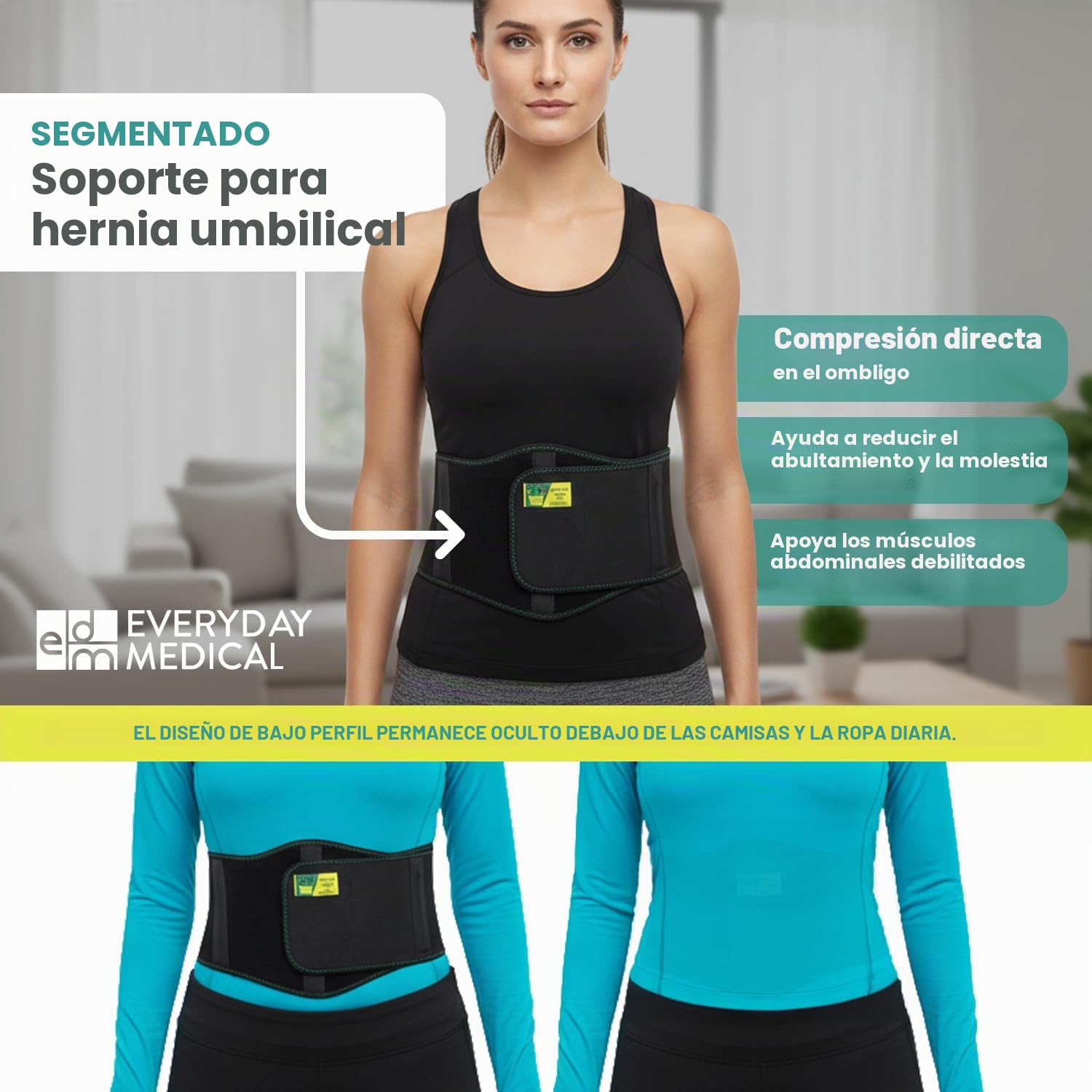 Everyday Medical Cinturón Ergonómico para Hernia Umbilical I Faja Abdominal para Soporte de Hernias Ombligo con Almohadilla de Compresión I Soporte para Hernia Ventral para Hombres y Mujeres - S/M