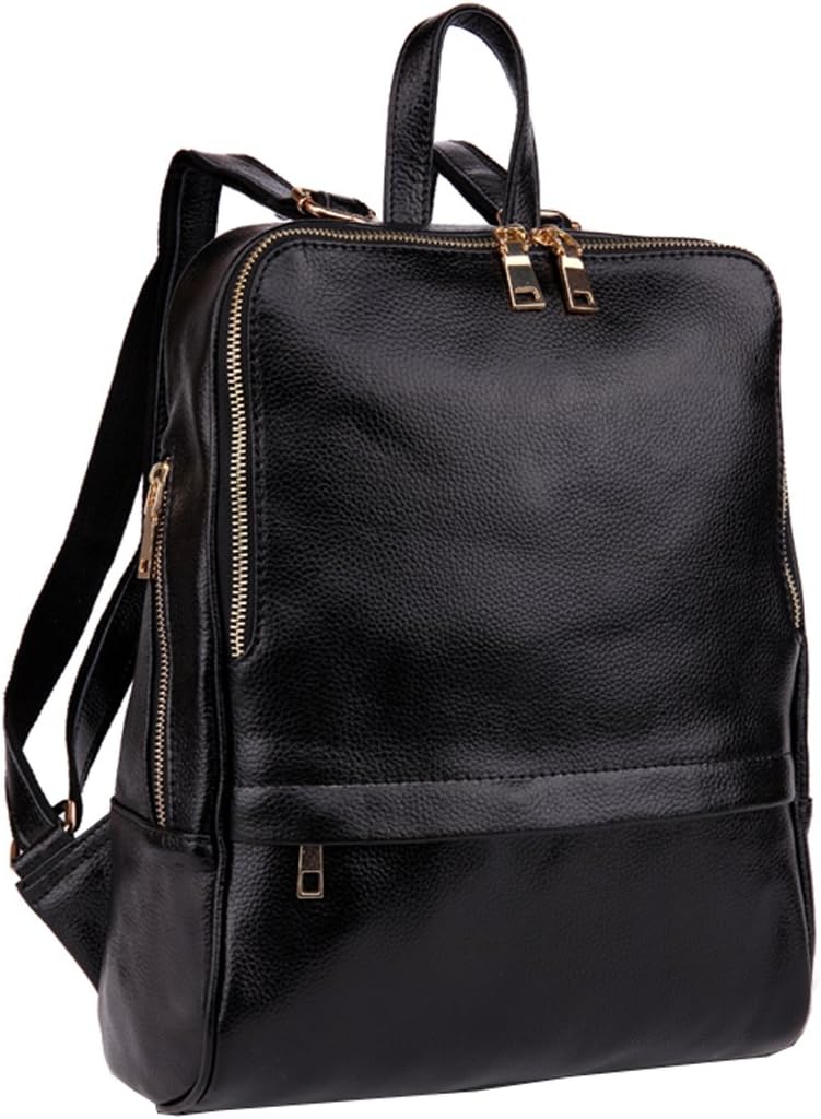Women's Genuine Leather Purse Satchel Backpack Cowskin Casual Sports Travel Bag Black